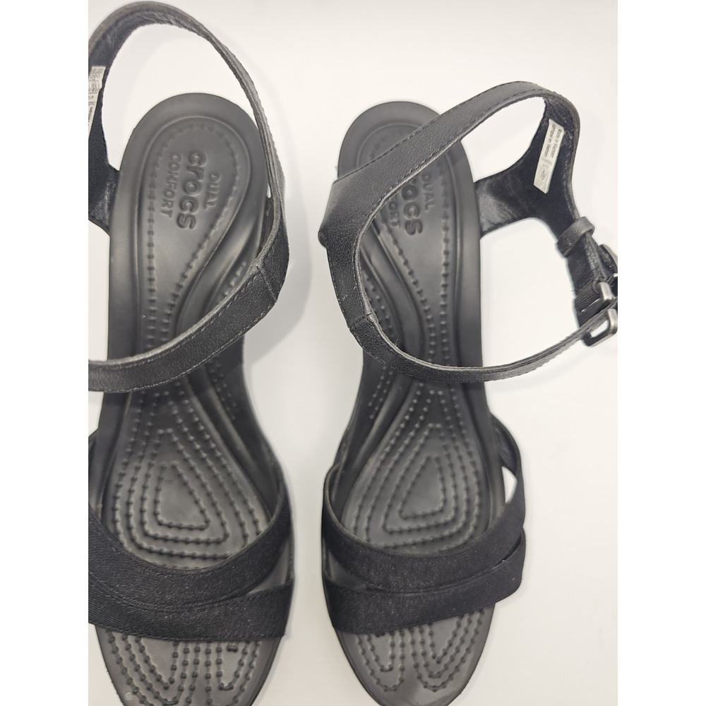 Womens Crocs Leigh II Black Casual Strappy Comfort Wedge Shoes Sandals Size 10